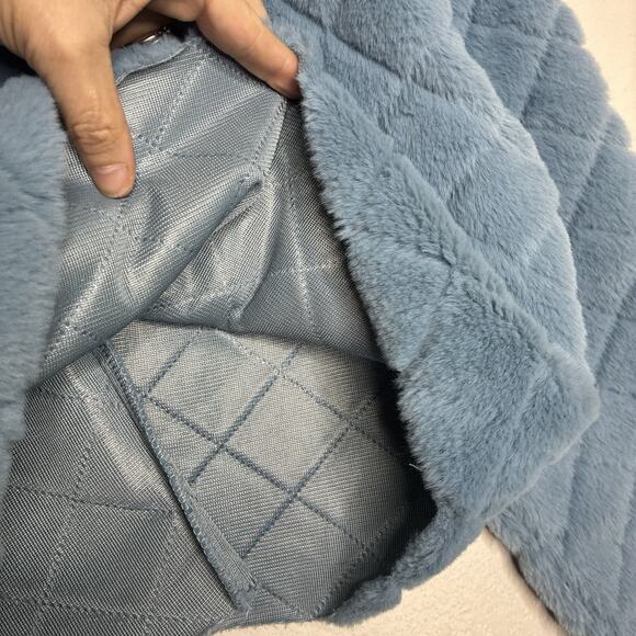 Zara Faux Fur Quilted Cropped Blue Sweater S - Picture 6 of 9